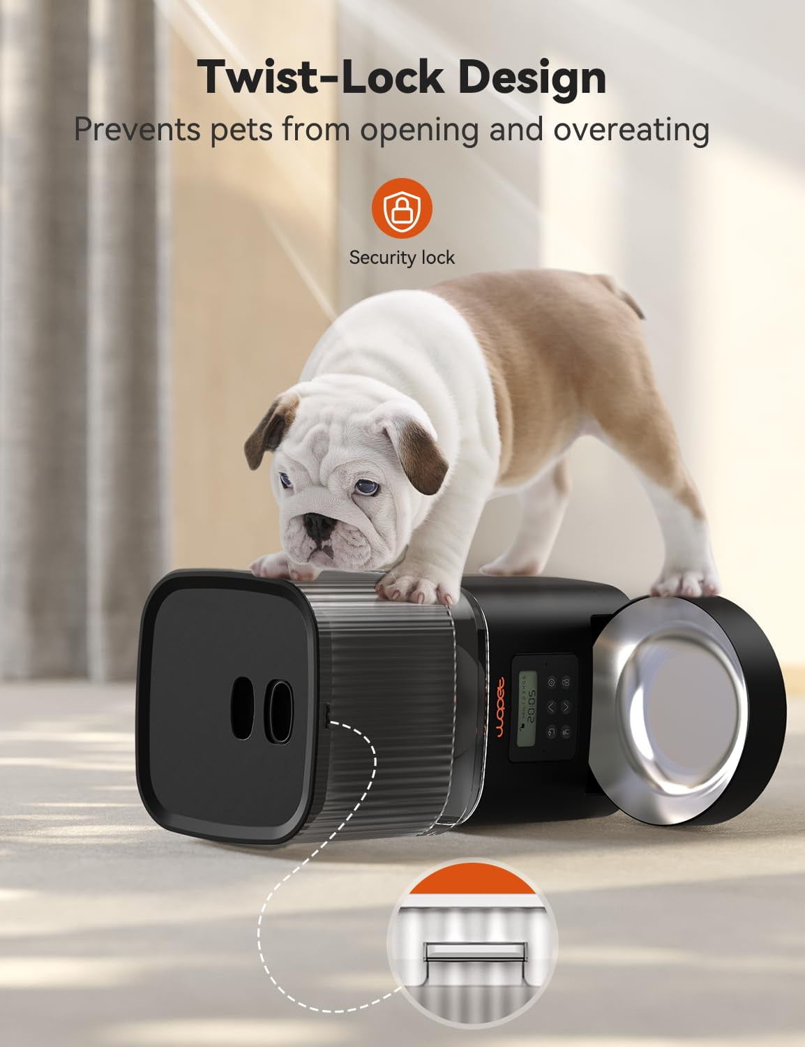 WOPET Automatic Cat Feeder, Cube Lite  11 4L Automatic Dog Feeder with 180-Day Battery Life, Programmable Cat Food Dispenser with Stainless Steel Bowl,1-6 Meals Per Day