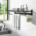 thumbnail image 2 of Gymax Wall Mounted Foldable Towel Rack w/ Adjustable Towel Bar & Movable Hooks Black, 2 of 10