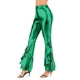 thumbnail image 1 of shqvo Womens Bell Bottom Metallic Pants Sparkly Sequins Pants Leather Shiny 93s Disco Flare Pants Rave Party Disco Dance Flare Club Wear Mardi Gras Outfit for Women, 1 of 5