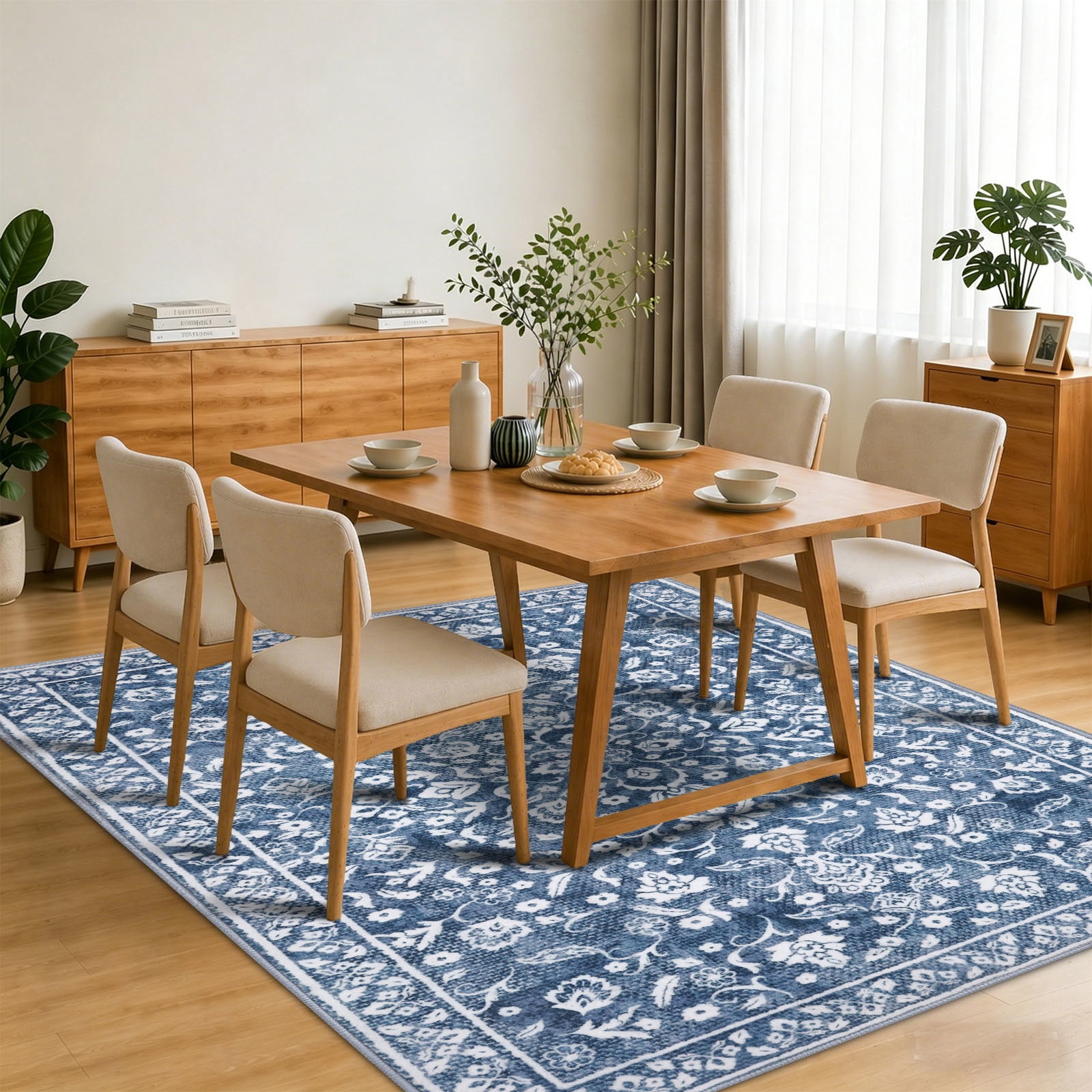 GLATTICE 6x9 Washable Area Rug for Living Room Non-Shedding Bedroom Rug Blue Rugs Non Slip Soft Thin Large Indoor Carpet for Dining Room Home Office