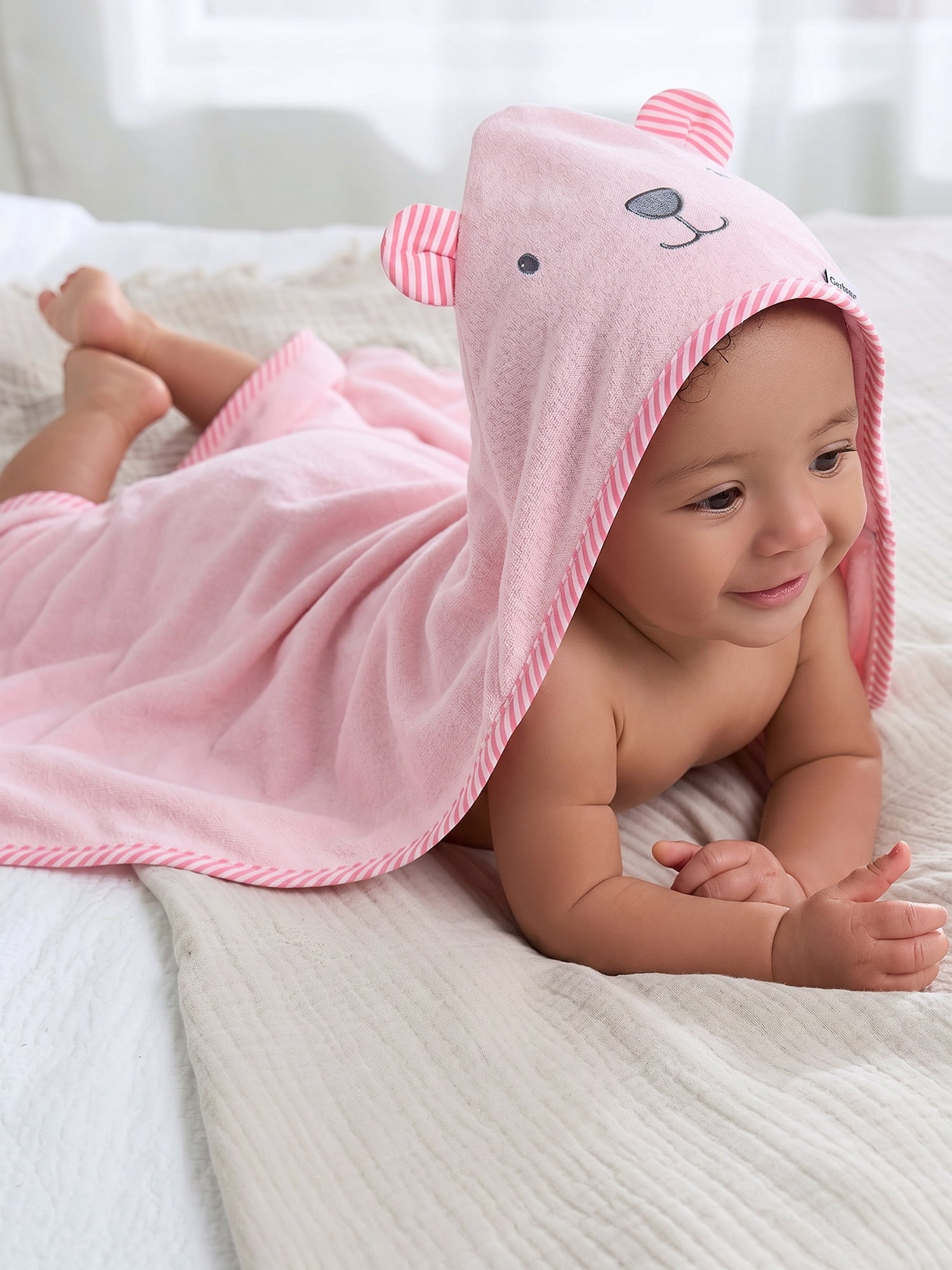 Gerber Baby Girl Pink Absorbent Hooded Towel, One Size