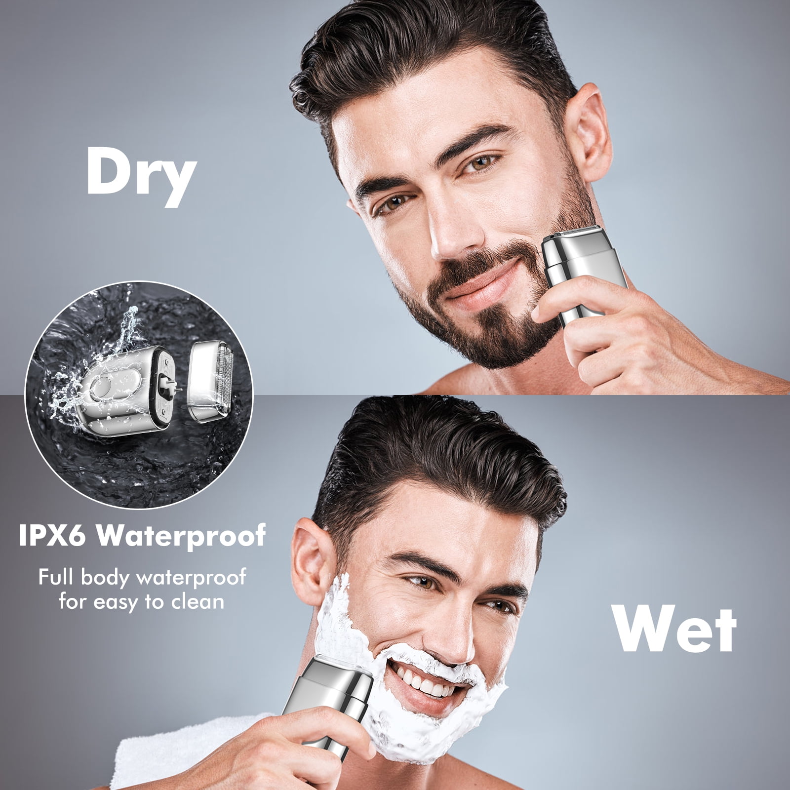 Prozing Mini Electric Razor for Men, Portable Foil Shaver for Men Big LED Display with 3 Floating Blades, IPX7 Waterproof Wet Dry Face Razor, USB Type-C Charging