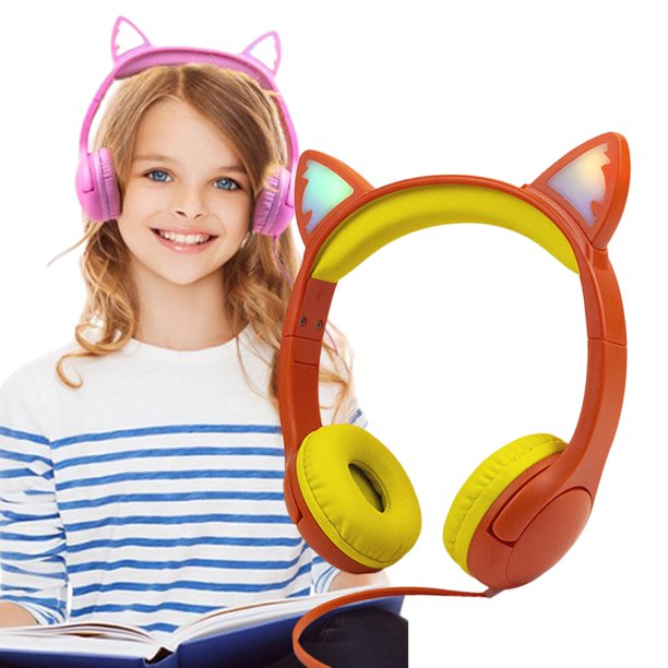 Auriculares de oreja de gato para con micrófono 85dB límite de volumen naranja