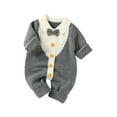 thumbnail image 3 of Seyurigaoka Baby Boy Jumpsuit, Splicing Color Lapel Long Sleeve Knitted Rompers, 3 of 9