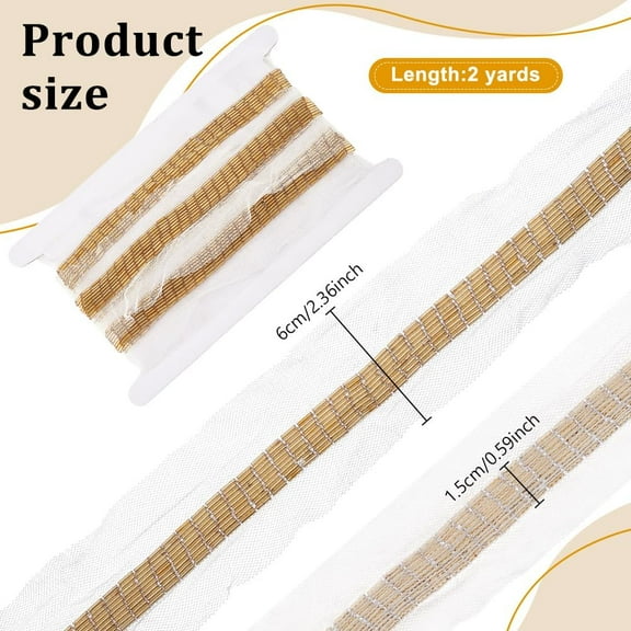 1set 2 Yards(1.8m) Glass Seed Beaded Lace Trim Ribbon 2.36 Inch Wide Organza Wired Wedding Ribbon with Tube Bead Sewing Edging Lace Trim Garment Accessorie for Dress Clothes Sewing Craft