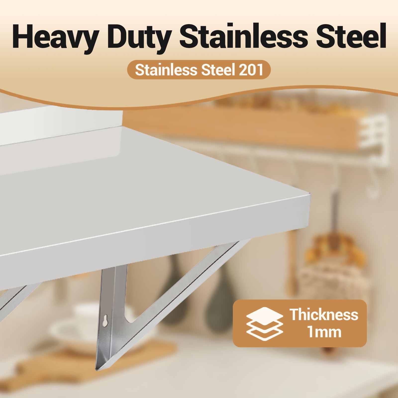 LIZHOUMIL NSF Stainless Steel Wall Shelf Commercial w/ Backsplash+Brackets for Kitchen/Garage