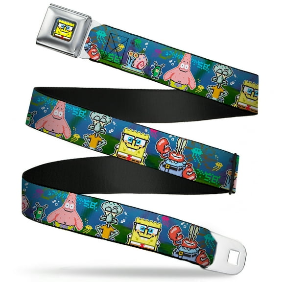 Nickelodeon Belt, Seatbelt Buckle Belt, Spongebob Friends 8 Bit Scene, 30 to 44 Inches