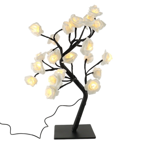 Luz Decorativa De Noche,De Árbol De Flor De ROSA BLANCA Led, Simulación,de 45cm con 24 leds,de usb