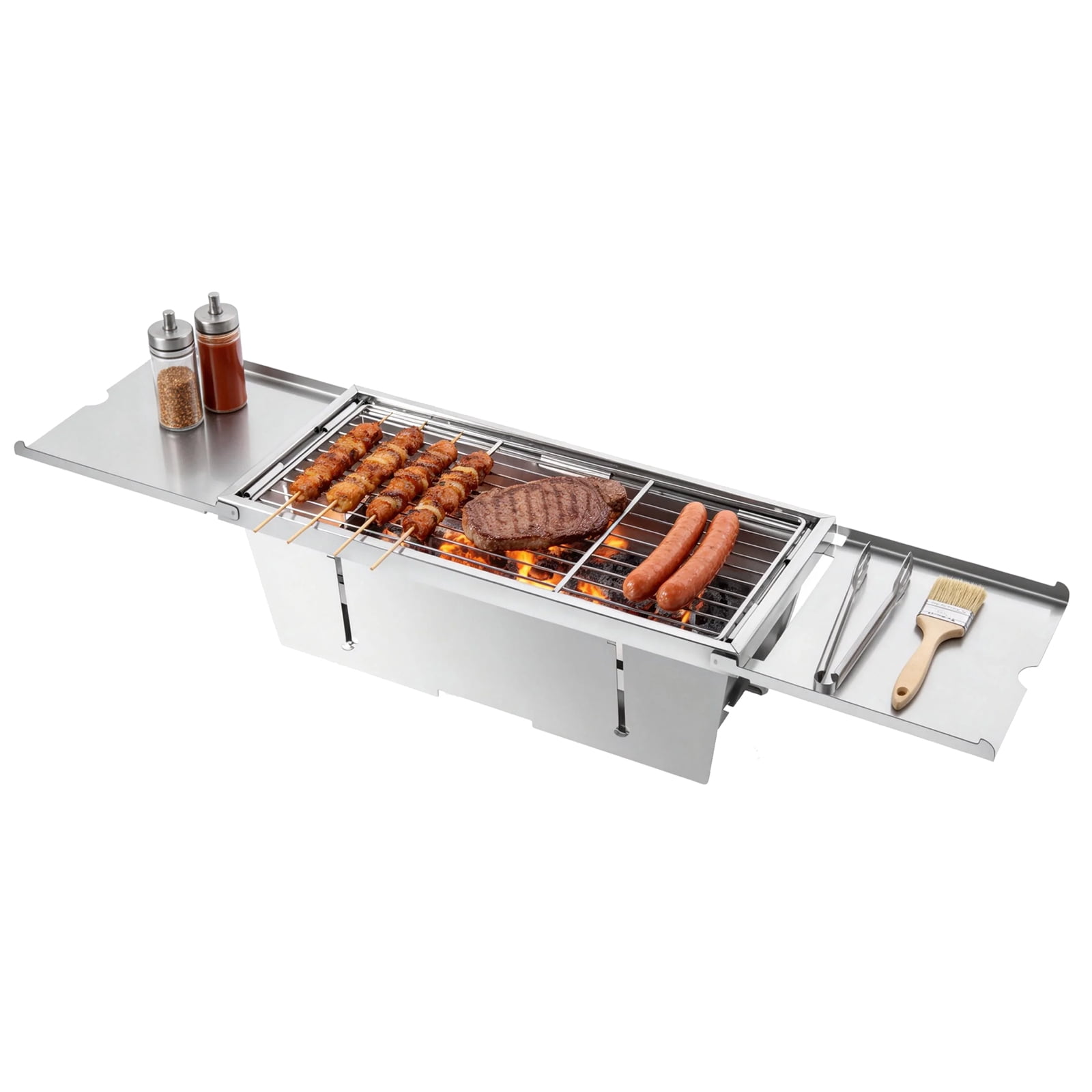 Vowella Foldable Portable Charcoal Grill, Stainless Steel Tabletop BBQ for Camping, Picnic, Garden & Beach, Easy Clean, Silver