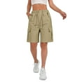 thumbnail image 2 of HKYNLAG Women's Bermuda Short Casual Multi-Pockets Bermuda Cargo Shorts Solid Classic Knee Length Summer Hiking Shorts Khaki M, 2 of 7