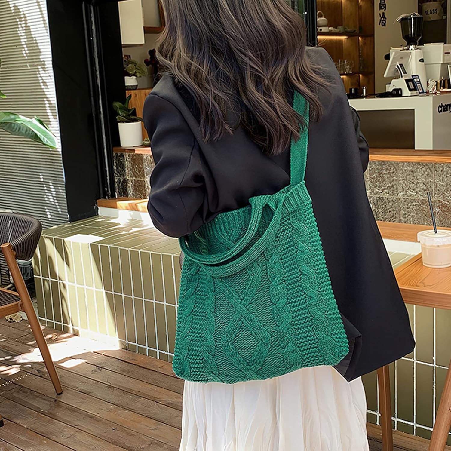 LinYooLi Women's Cute Crochet Tote Bag Aesthetic Y2k Knitted Beach Bag Hobo Handbag Large Capacity Crossbody Shoulder Bags
