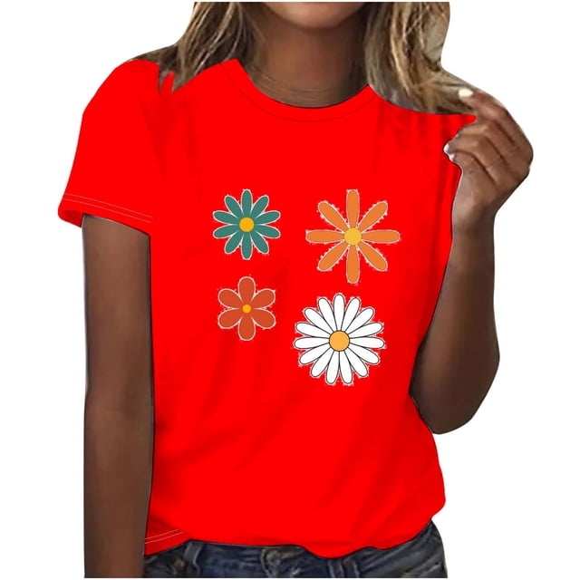Fankiway T-Shirt Imprimé pour Femmes Col Rond Manches Courtes Hauts en Solde Chemises pour Femmes Manches Courtes