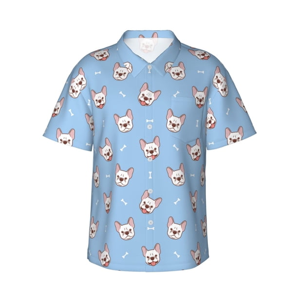 Balery French Bulldog Head Camisas hawaianas de manga corta para hombre, camisas playeras de corte holgado, camisas de vacaciones con botones,Small