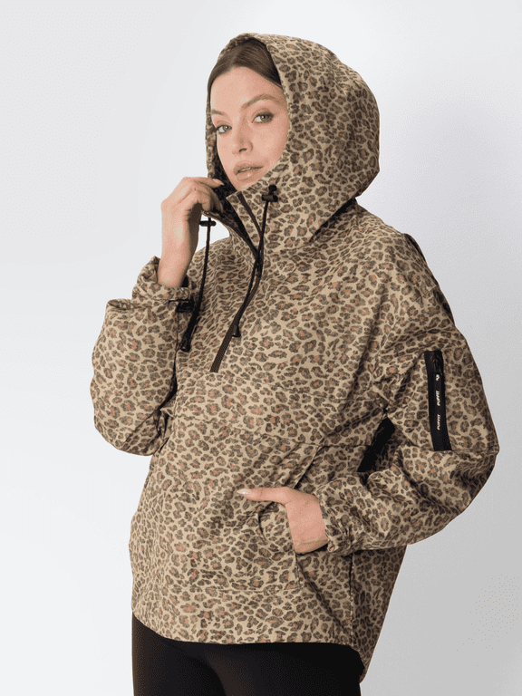 PUFFIT Women's Fleece Lined Waterproof Rain Jacket, Hooded Half Zip Pullover Warm Winter Coat with Kangaroo Pockets, Adjustable Waist