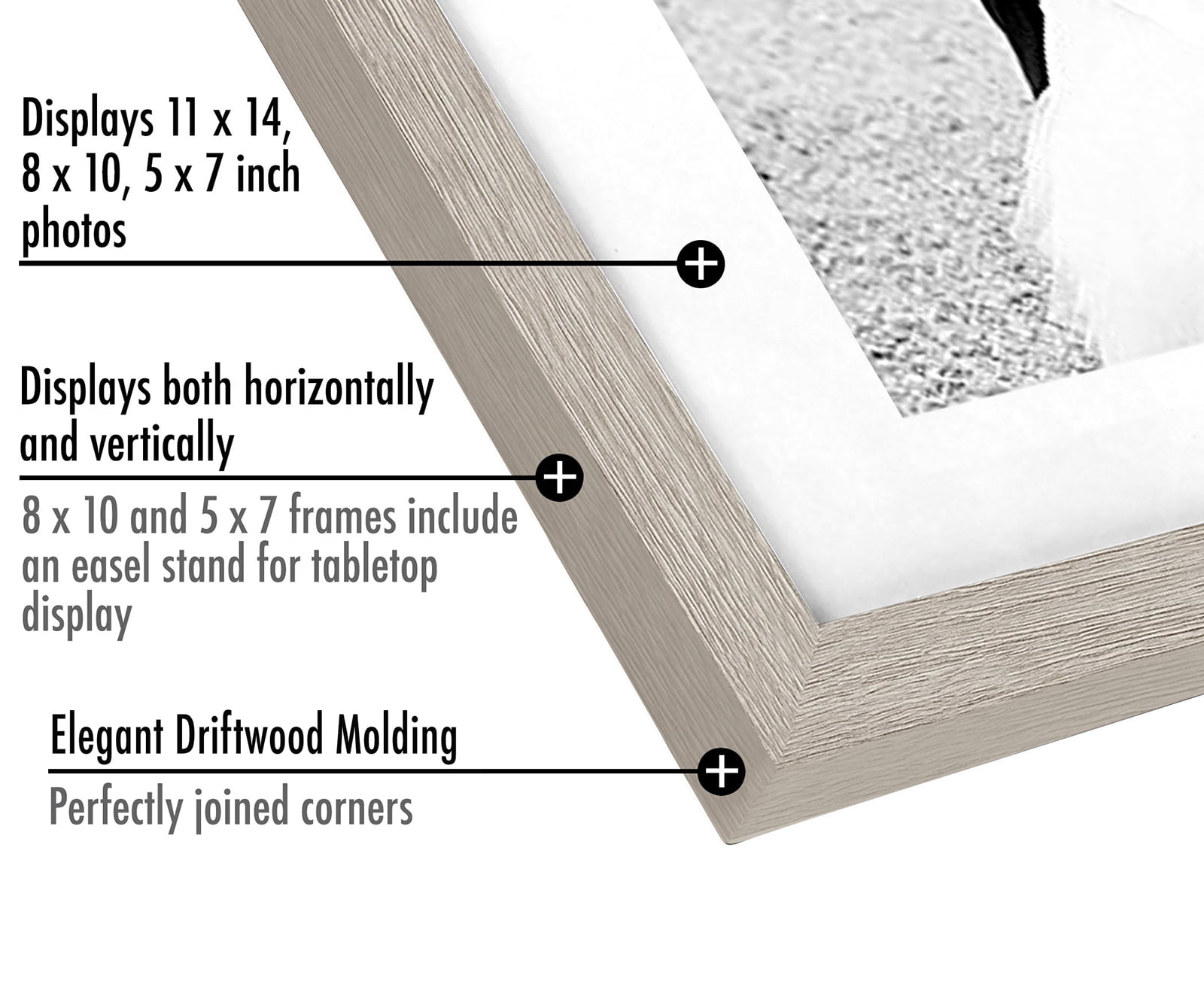 Americanflat Picture Frame Set, 7 Pieces with One 11x14; Two 8x10; and Four 5x7, Driftwood