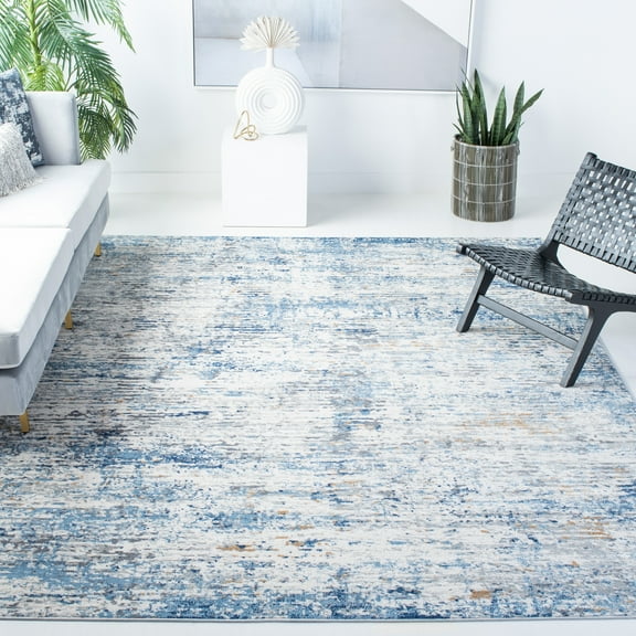SAFAVIEH Amelia Seamus Distressed Area Rug, Ivory/Blue, 6'7" x 6'7" Square