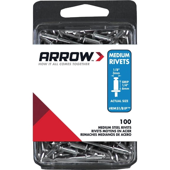 Arrow Fastener RMS1/8IP 1/8" Medium Steel Rivets 100 Count