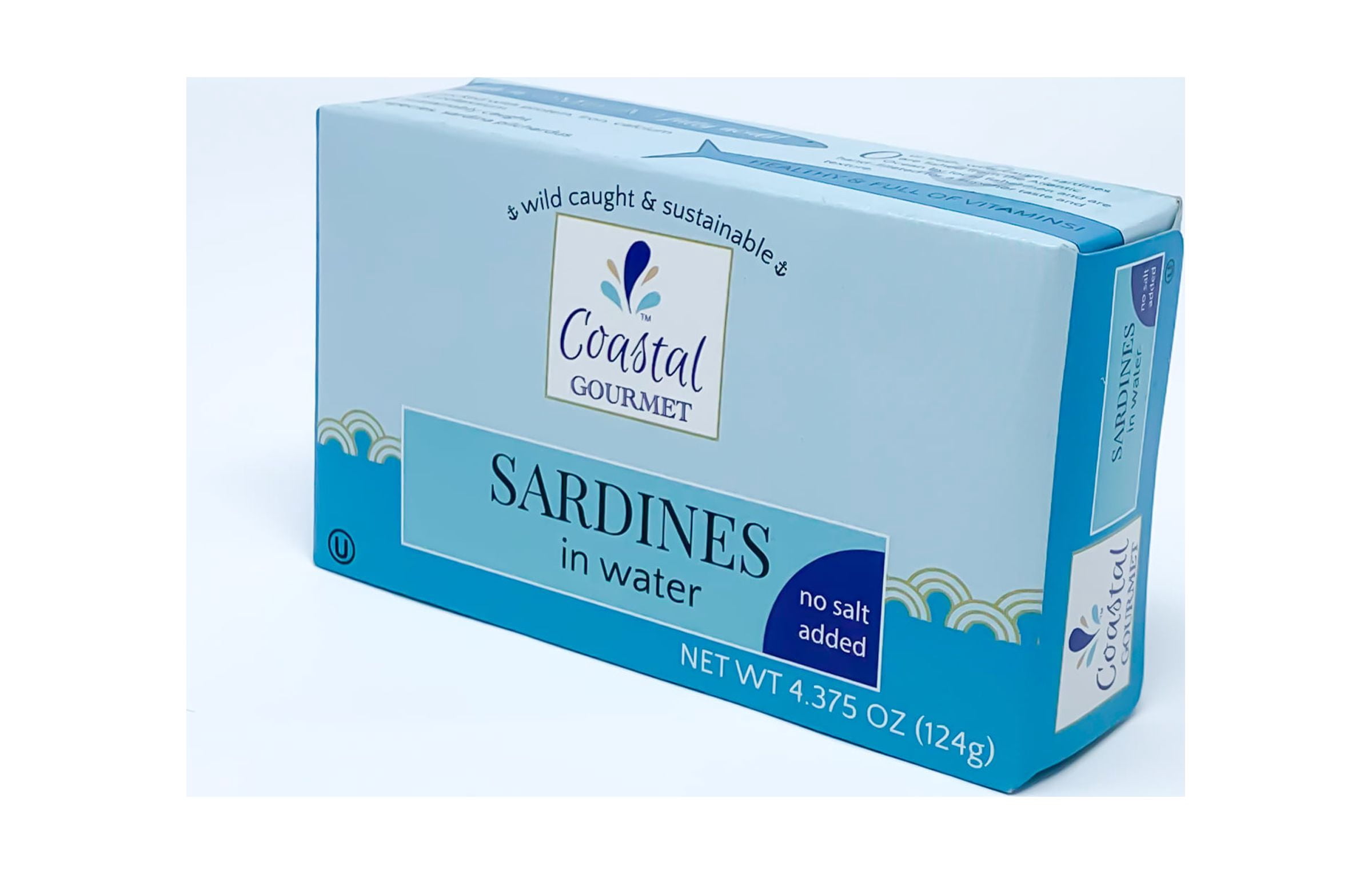 Coastal Gourmet Sardines in Water- No Salt Added 4.375 oz. (Pack of 12) (Packaging May Vary)