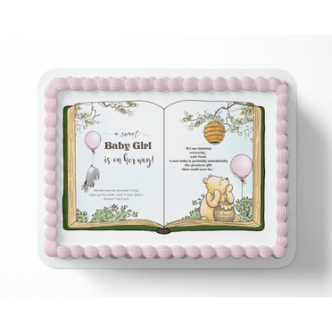 Cake Topper Winnie the Pooh Pooh Bear Baby Girl Shower Edible Image, 1 Count