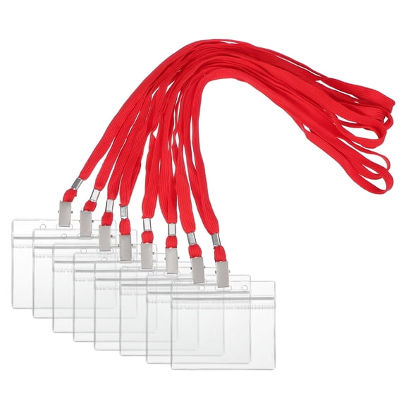 Uxcell 50 Set Name Tag Holders with Lanyard, Plastic Waterproof Horizontal Badge Holder with Alligator Clip Lanyards for ID Badges Office Teacher Events Meetings, Red(4x2 Inch)