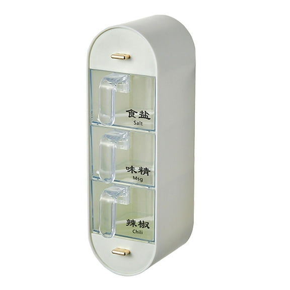 Wall Mount Spice Rack with 3 Spoons, Clear Multi-Compartment Kitchen Seasoning Storage Box