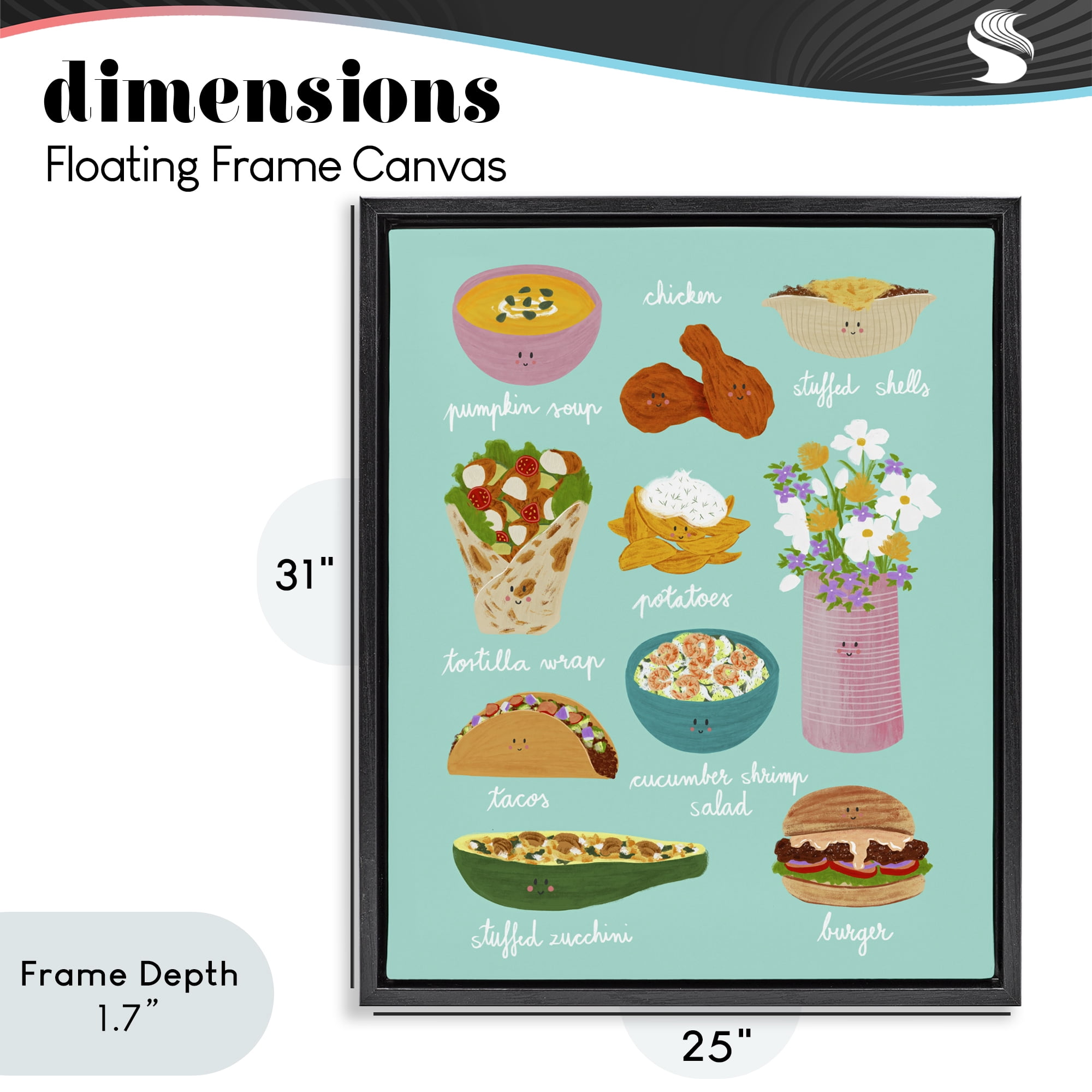 Stupell Industries Gourmet Lunch Food Collection Black Framed Floater Canvas Wall Art, design by Metka Hiti