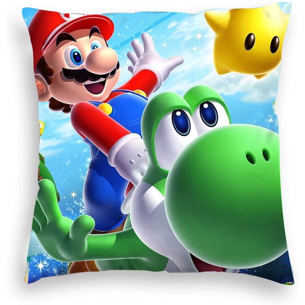 45x45cm Super Mario Bros Funda de almohada cuadrada Yoshi Luigi Anime Personaje de dibujos animados para niños Funda de almohada de hilo corto Decoración del hogar Regalo de Navidad zhangmengya LED