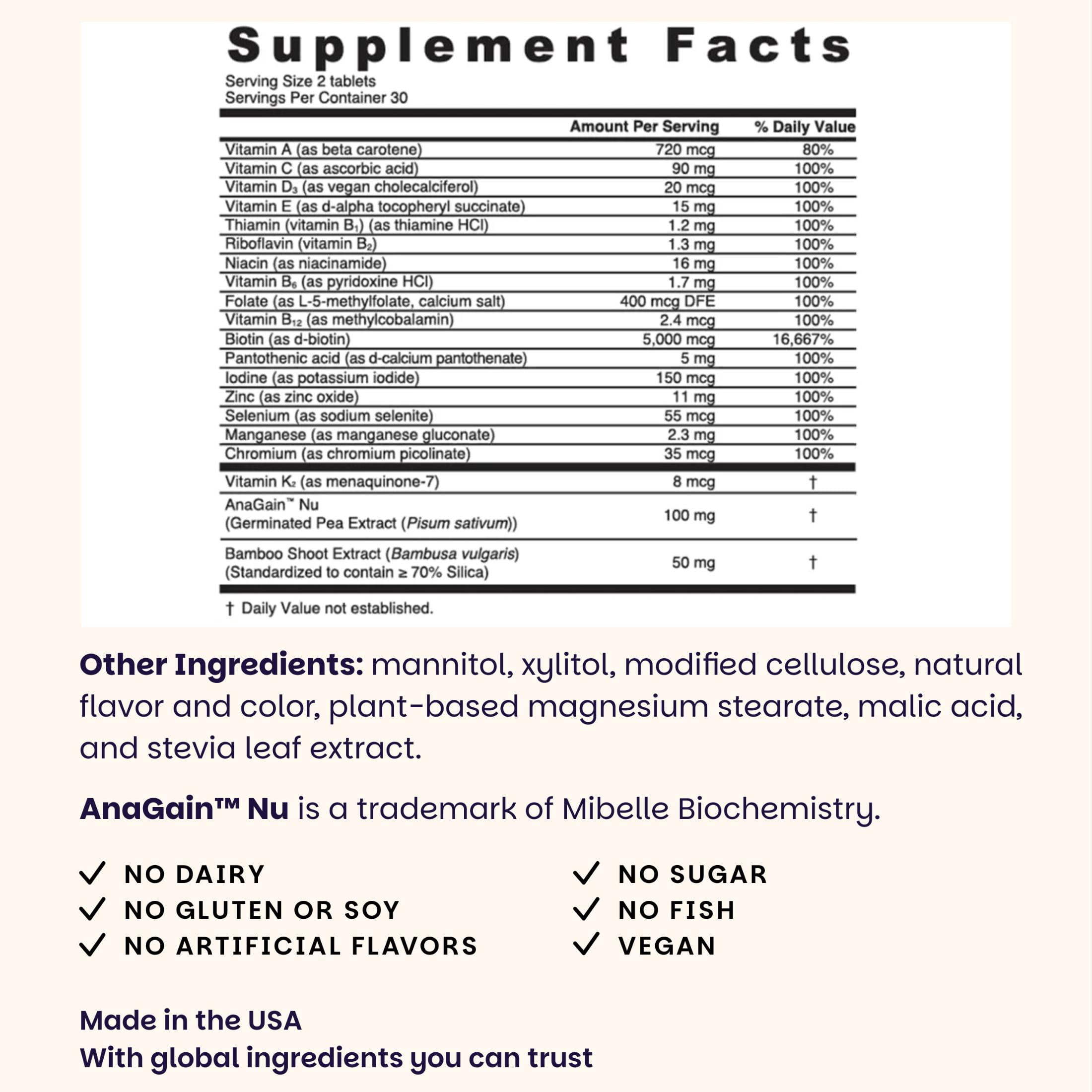 EZ Melts Women's Multi + Hair Growth - Daily Multivitamin for Women - Supports Healthy Energy Levels & Reduced Hair Shedding - Non-GMO & Vegan - Peach - 60 Dissolvable Tablets (30 Servings)