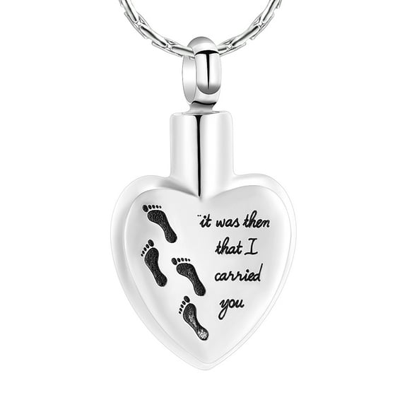 Footprint Cremation Urn Pendant Urn Necklace for Ashes Heart Shape Stainless Steel Mini Urns Jewelry