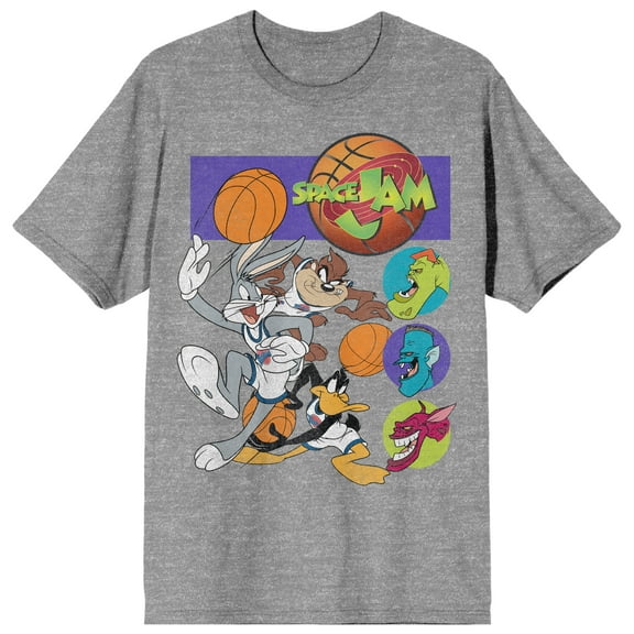 Space Jam (1996) Looney Tunes and Michael Jordan Men's Heather Gray Tee-Medium