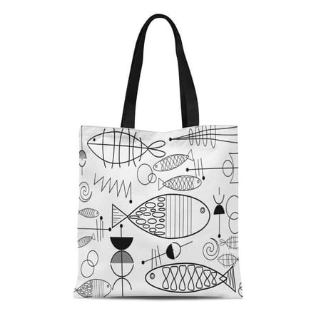 SIDONKU Canvas Tote Bag Abstract Mid Century Modern Fish Black Eames Era Inspired Reusable Handbag Shoulder Grocery Shopping Bags