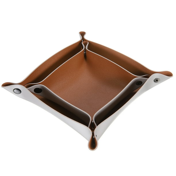 Uxcell 2pcs Bandeja Valet de Cuero PU Unisex Plegable Pequeña Bandeja de Captura Portátil Bandeja de Mesa de Entrada Bandeja de Mesita de Noche Escritorio Color Marrón Plateado