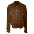 thumbnail image 5 of Fashion Jackets for Women Cropped Shackets Button-up Corduroy Jackets with Double Chest Pockets Fall Winter Outfits (Brown XL), 5 of 5