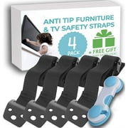 Metal Anti Tip Furniture/TV Safety Straps (4 Pack+Gift) Kit - Secure 400lb- Earthquake Straps for Bookcases - Furniture Wall Anchors for Baby Proofing - TV Anchor, Child Proof Television
