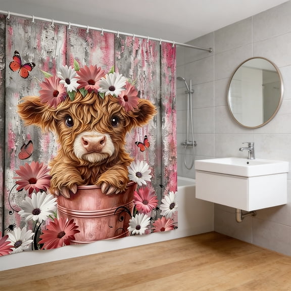 Tarmeek 180x180cm Highland Cow Shower Curtain Waterproof Polyester Fabric Bathroom Bathtub Curtain Hotel Quality Mildew Resistant