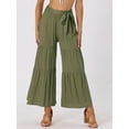 thumbnail image 3 of Unique Bargains Women's Boho Elastic High Tie Belt Ruffle Hem Wide Leg Palazzo Pants M Army Green, 3 of 5