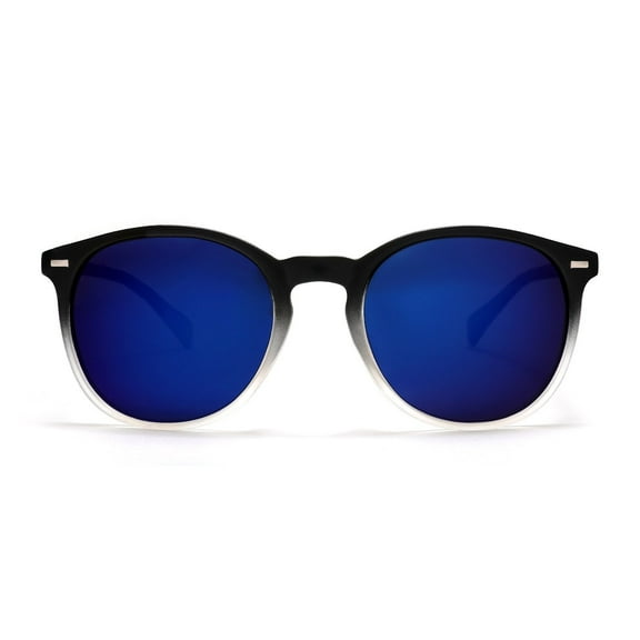 Polarized Round Verona Horn Rimmed Sunglasses - Black Clear Blue