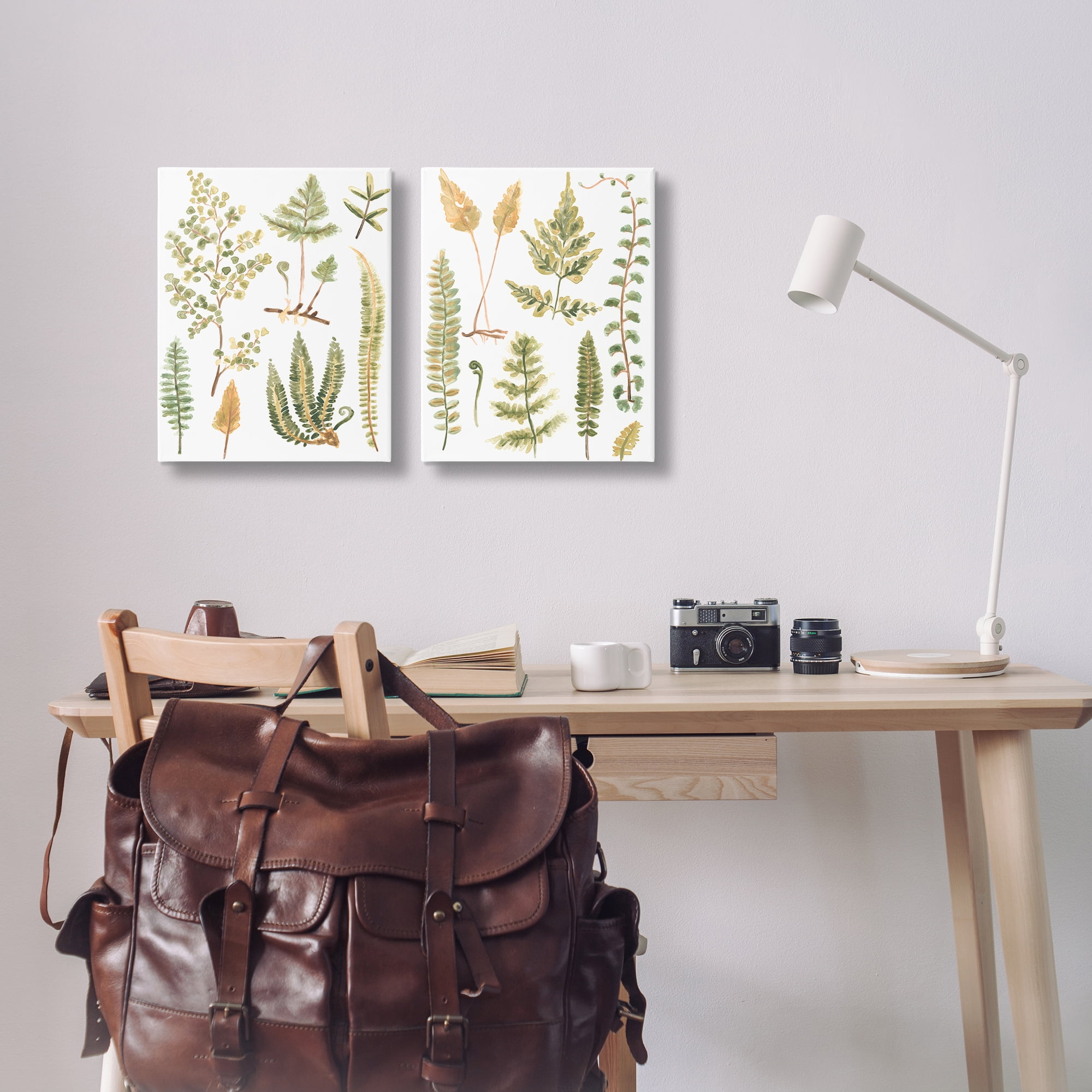 Stupell Industries Watercolor Fern Leaves Plants & Flowers Painting Wrapped Canvas Art Print Wall Art, 16 x 20, Set of 2