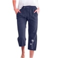 thumbnail image 2 of up to 60% off Gifts Usmixi Womens Summer Cropped Trousers Fashion Dandelion Graphics Plus Size Straight 3/4 Pants Casual Cotton Linen Drawstring High Waist Pocket Pants Navy XXXL, 2 of 5