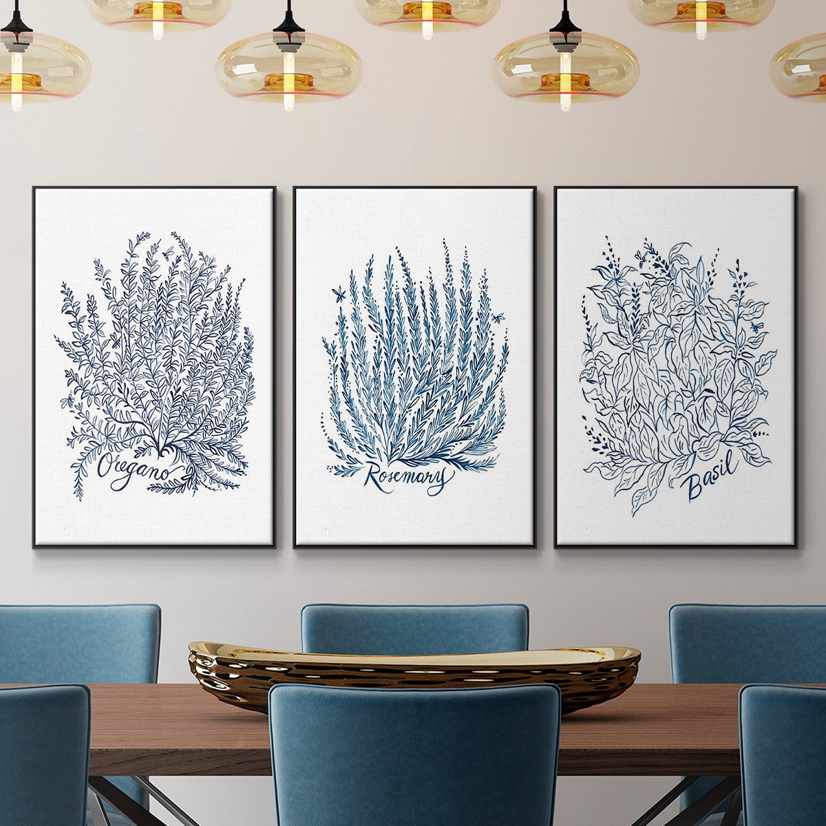 Summer Herb Garden Sketches I - Framed Premium Gallery Wrapped Canvas L Frame 3 Piece Set - Ready to Hang