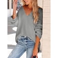 thumbnail image 6 of Womens Oversized Deep V Neck Sweaters Fall Winter Long Sleeve Knit Pullover Jumper, 6 of 6