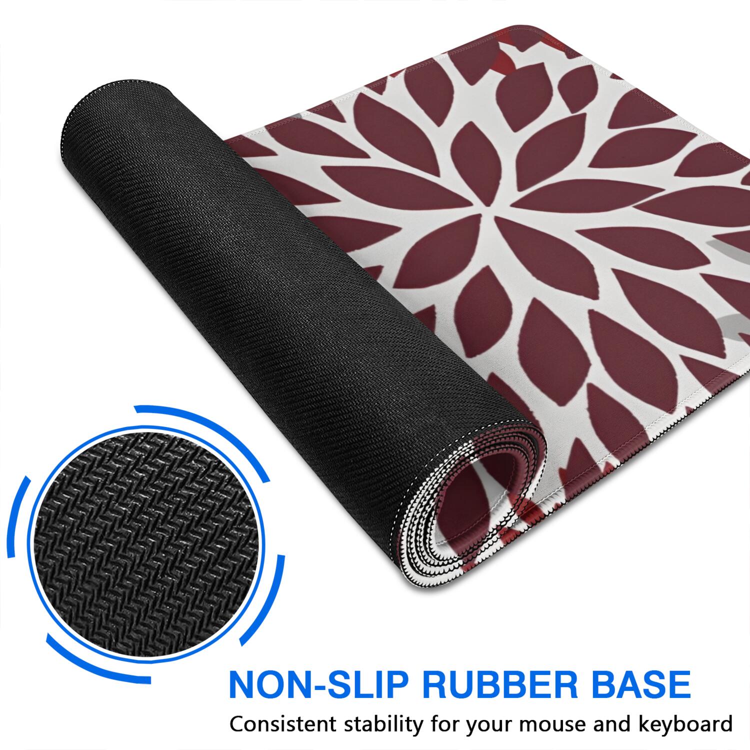 Long Mouse Pads for Desk,Red Floral and Petal Pattern Desk Mats on Top Of Desks, Desk Mouse Pad Extra Large with 3mm Non-Slip Base and Stitched Edge for Gaming,Office,Work,Home 47.3"x23.6"