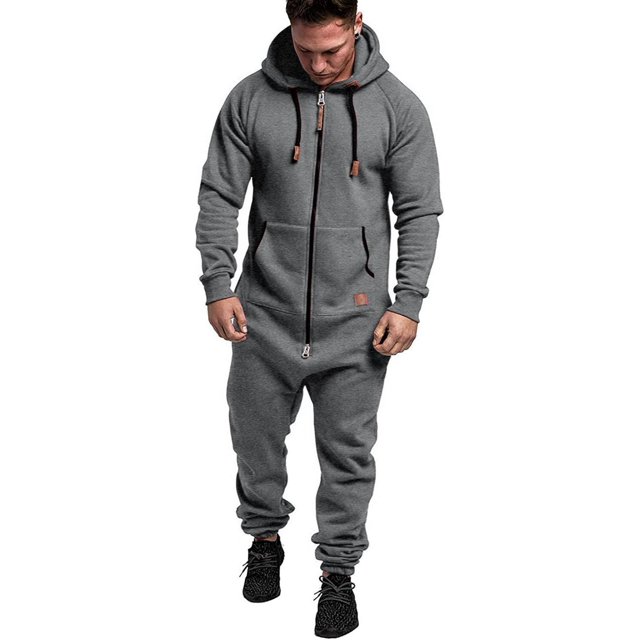 LAICAIW Combinaison à Capuche pour Hommes, Pyjama une Pièce à Fermeture Éclair, Combinaison de Jogging