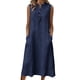 thumbnail image 3 of TaTaai Women's Loose Fit Slip Dress Solid Color Sleeveless V-Neck Linen Feel Button Front Casual Maxi Dress Summer Pocket Detail Gift, 3 of 7