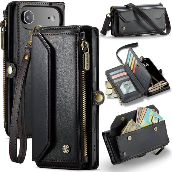 Crossbody for iPhone Air Case Wallet【RFID Blocking】with 10-Card Holder Zipper Bills Slot, Soft PU Leather Magnetic Shoulder Wrist Strap for iPhone Air Wallet Case Women