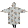 thumbnail image 2 of Oversized Wearable Blanket Hoodie,Blue Highland Cow Bucket Flower Pattern Sherpa Blanket Hoodie with Super Pockets,Super Warm Fuzzy Pullover for Women & Men, 2 of 6
