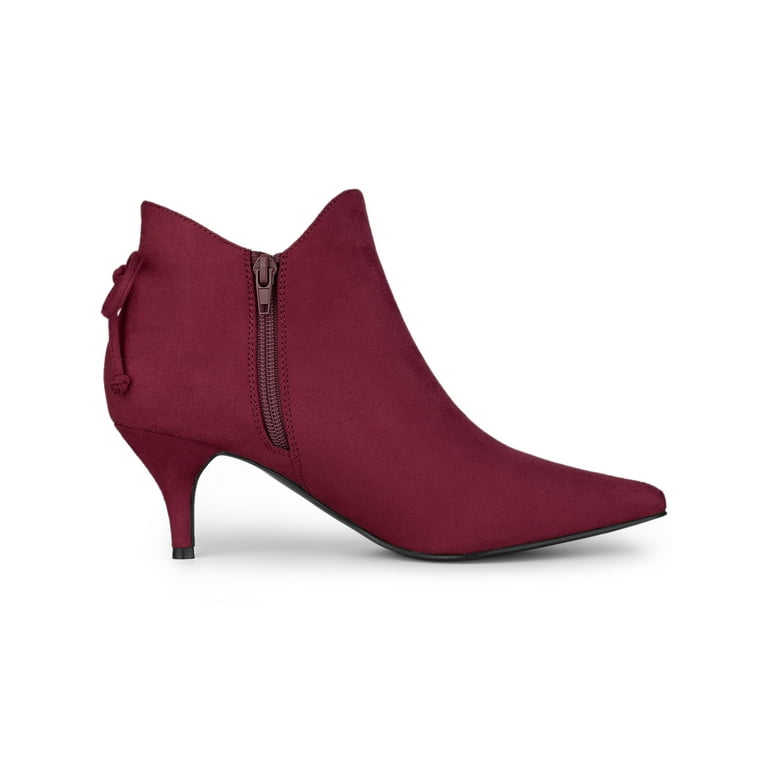 Unique Bargains Women s Pointed Toe Kitten Heel Ankle Booties Burgundy 8.5 Walmart