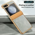 thumbnail image 3 of Dteck for Galaxy Z Flip 5 5G Plating PC Case,Shockproof Slim Anti-Slip Luxury Leather Cover with Hinge Protection Case for Samsung Galaxy Z Flip 5,White, 3 of 7