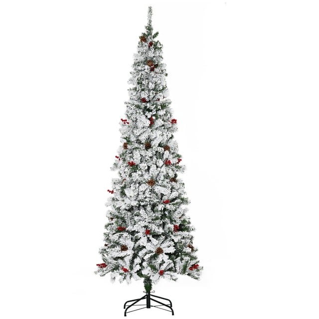 HOMCOM 7.5 Ft Snow Flocked Pencil Artificial Christmas Tree, Auto Open