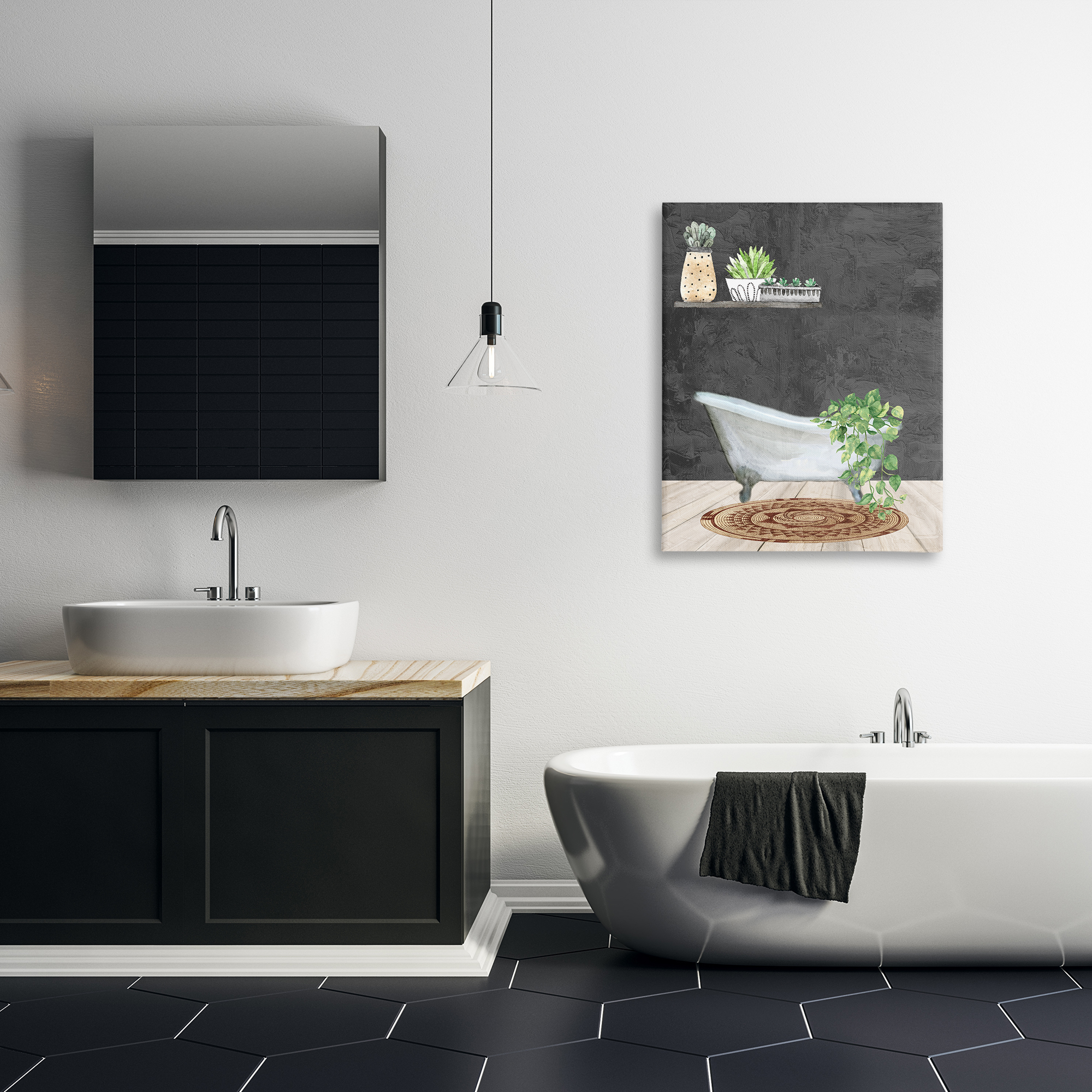Stupell Industries Relaxing Greens Bathroom Bath & Laundry Painting Wrapped Canvas Art Print Wall Art, 30 x 40